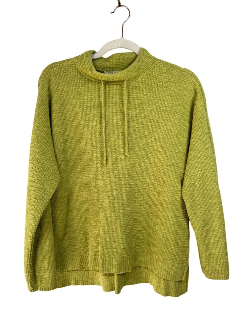 Eileen Fisher Organic Linen Cotton Green Waffle Knit Sweater Womens Large Lagenl